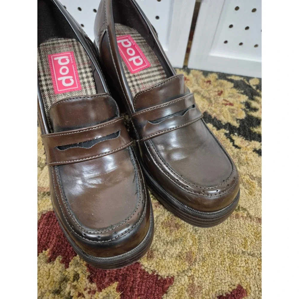 Pop Wilder Y2K Platform Penny Loafers Chunky Block Heel Dark Academia Size 9.5